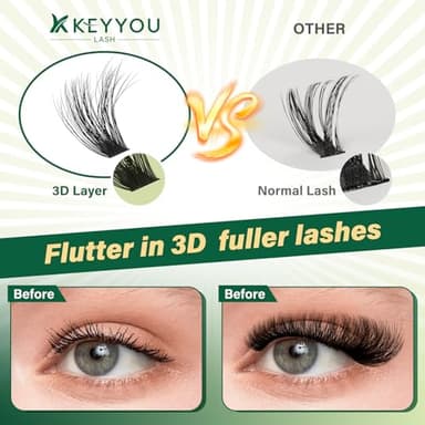 KEYYOU lash Clusters Kit 3D Effect Eyelash Clusters Kit 280pcs 80D100D 8-16MIX D Curl Individual Lashes Kit Wispy Lashes Volume Cluster Lashes Kit Natural Soft (3D Kit-80D100D-D-8-16MIX) - Image 4