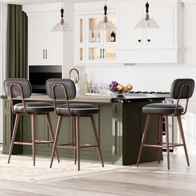 MALOL Swivel Bar Stools Set of 4, Mid Century PU Leather Counter Height Bar Chairs with Low Back and Metal Legs, Modern Bar Stool Chair for Kitchen Island, Black - Image 6