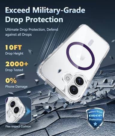 FNTCASE for iPhone 16 Plus Case: Clear Case Magnetic Military Grade Drop Protection Anti Yellowing Cell Phone Cover - Rugged Shockproof Protective Bumper Transparent Cases(F-Purple) - Image 6