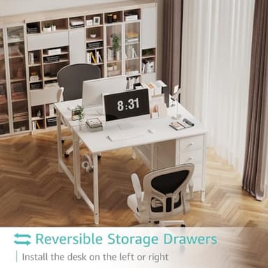 Lufeiya Small White Desk with Drawers for Bedroom, 40 Inch Kids Girls Study Desks, Reversible Computer Writing Nail Table with Fabric Drawer for Small Spaces Home Office Manicure - Image 4