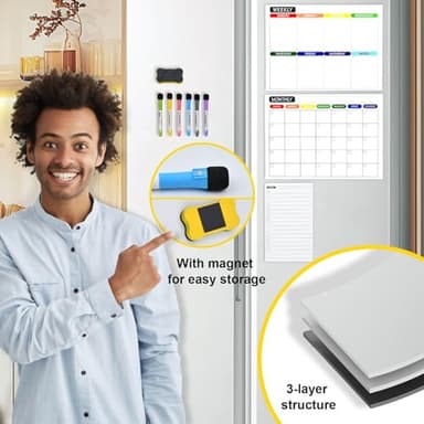 3 Pack Dry Erase Magnetic Calendar for Refrigerator, Fridge Calendar Monthly & Weekly & Daily Planner Magnetic Whiteboard for Fridge with 6 Markers and Eraser, Fridge Calendar Set - Image 2