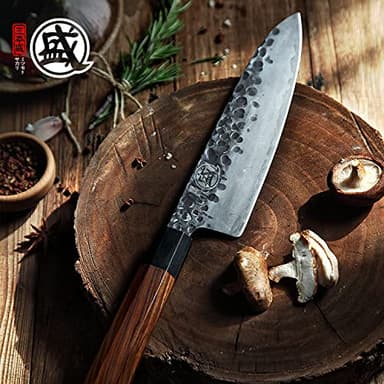 MITSUMOTO SAKARI Gyuto Chef Knife 8 inch - Hand Forged Japanese Kitchen Knives, 3-Layer 9CR18MOV High Carbon Steel, Rosewood Handle & Sandalwood Box - Image 2