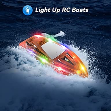 YEETFTC 2Pack LED Light RC Boat Remote Control Pool Water Toys for Kids Ages 8-12 Adults Lakes Bathtub Toy with Whole Body Waterproof,Low Battery Alarm,2.4Ghz,Control Range 50M,Rechargeable Battery - Image 2