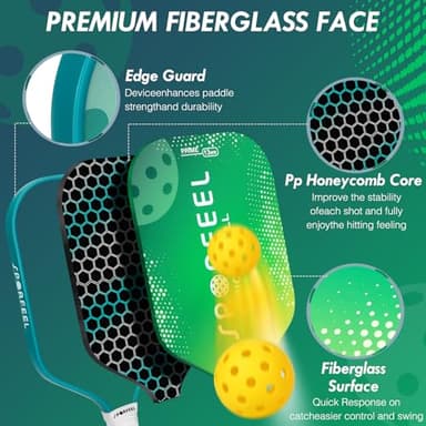 Pickleball Paddles Set of 2, USAPA Approved Fiberglass Pickleball Paddle Sets, 2 Pickleball Rackets with 4 Balls and 1 Bag, Pickleball Set for Men Women Beginners, Suitable to Outdoor Indoor (Green) - Image 2