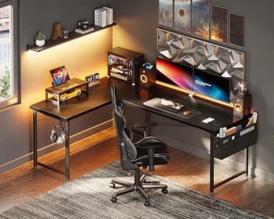 ODK L Shaped Desk, 57.5" Computer Gaming Desks, Home Office Writing Table with Monitor Shelf, Space-Saving Modern Corner Workstation, Easy to Assemble, Black - Image 2