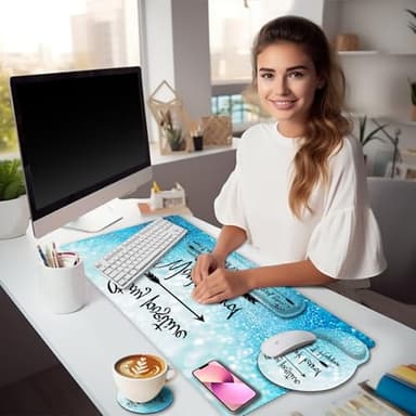 LIMKRIAN Desk Mat Pad, XXL Large Gaming Mouse Pad with Wrist Rest Wrist Support, Ergonomic Mouse Pad, Keyboard Wrist Rest, Coaster, Home Office Desk Accessories Decor Supplies, Stay Positive - Image 2