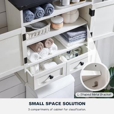 ACCOHOHO Bathroom Wall Cabinet, Farmhouse 24" Wide Medicine Cabinet with Drawer, Adjustable Shelf, Double Barn Doors, Storage Cabinets for Bathroom, Kitchen, Living Room, Off White - Image 5