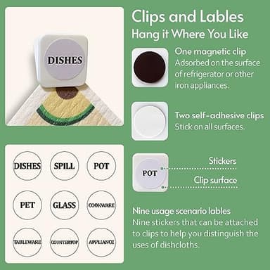 Eulnars Swedish Dishcloths for Kitchen, 8 Pack Reusable Paper Towels with Clips, Non-Scratch Swedish Kitchen Towels, Super Absorbent Cellulose Sponge Cloths, Dishwasher Safe, No Odor - Image 7