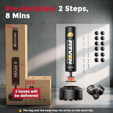 FITVEN Freestanding Punching Bag 70''-190lbs with Boxing Gloves Heavy Boxing Bag with Suction Cup Base - Men Stand Kickboxing Bag for Home Office - Image 8