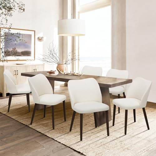 COLAMY Upholstered Dining Chairs Set of 6, Modern Fabric Dining Room Kitchen Side Chair with Padded Seat and Wood Legs for Restaurant/Cafe, Beige - Image 1