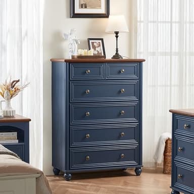 RWYHG Farmhouse 6 Drawer Dresser, 15.75" D x 31.5" W x 43.5" H Chest of Drawers for Bedroom, Blue Tall Dresser with 4 Solid Wood Feet, Wood Storage Dressers Organizer for Living Room Hallway Closet - Image 7