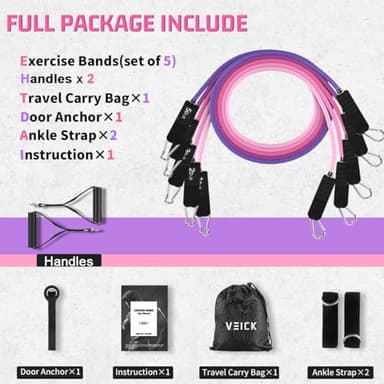 VEICK Resistance Bands, Exercise Bands, Workout Bands, Resistance Bands for Working Out with Handles for Men and Women, Exercising Bands for Fitness Weights Work Out at Home - Image 2