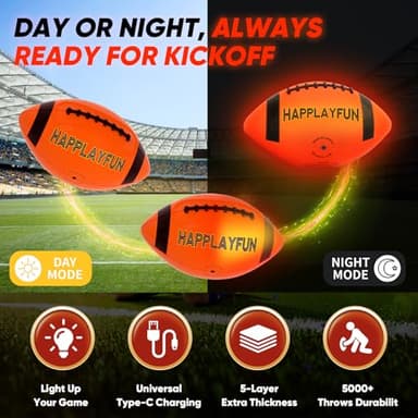 Light Up Football Gifts for Boys 8-12: LED Youth Glow in the Dark Footballs Size 6 Kids Games Cool Toys 8-13, Sports and Outdoor Birthday Gifts for 6 7 9 10 11 12 13 Year Old Boy Girl Teens - Image 4