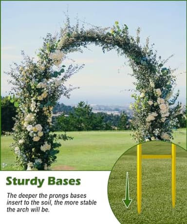 Queension Metal Wedding Arch for Ceremony Party Decoration 7Ft Wide 7.7Ft High,Garden Arch Trellis with Ground Bases for Climbing Plants,Outdoor Garden Arbor for Roses Vines, Round Frame, Gold - Image 4