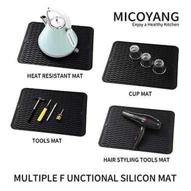 MicoYang Silicone Dish Drying Mat for Multiple Usage,Easy clean,Eco-friendly,Heat-resistant Silicone Mat for Kitchen Counter or Sink,Refrigerator or drawer liner Black L 16 inches x 12 inches - Image 4