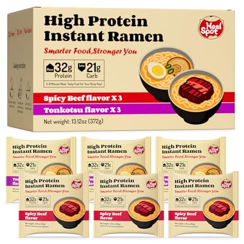 Healspot High Protein Instant Ramen Variety Pack, 6 Pack Non Fried Ramen Broth, 32g Plant Based Protein, Low Fat, Low Carb, Non GMO, Keto Friendly & Plant Based (Beef, Pork Tonkotsu） - Image 1