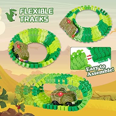BEMITON Dinosaur Toys Race Car Track, Create a Dinosaur World Road Race, Flexible Dinosaur Track Toys Set, Christmas Birthday Gifts for 3 4 5 6 7 Years Old Boys Girls Kids - Image 3