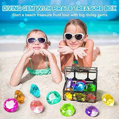 Diving Gem Pool Toy 10PCS DISHIO Big Colorful Diamond Diving Toy with Treasure Box Chest Pirate Pool Toys for Kids Toddlers Underwater Sinking Dive Gemstone for Swimming Bath Birthday Party Decoration - Image 5