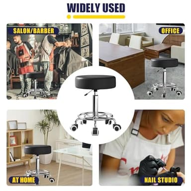 Rolling Stool, Heavy Weight Capacity 250lb, PU Leather Rolling stools, Ultra Soft Padded Seat, Rolling Stools with Wheels and Footrest, 360° Swivel, Spa Drawing Salon Work Office Tattoo Stool (black) - Image 5
