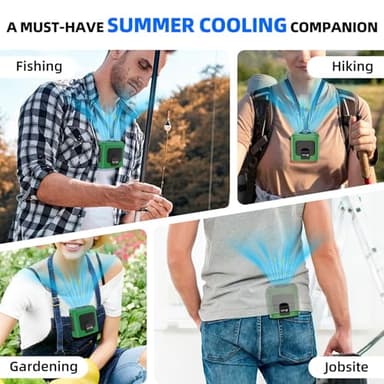 Zeadio Portable Waist Clip Fan, 3 Speeds 10000mAh Operated Hands-free Wearable Necklace Fan, with lighting function for Hot Flashes Home Office Travel Outdoor Sports - Green - Image 6