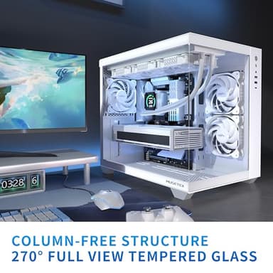 MUSETEX ATX PC Case, 360MM RAD Support, 3 x 120mm Non-ARGB Fans Pre-Installed, 270° Full View Tempered Glass Gaming PC Case with Type-C, Mid Tower ATX Computer Case, White, Y6 - Image 2