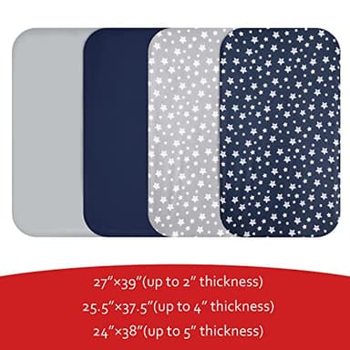 Pack and Play Sheets Boys, 4 Pack Mini Crib Sheets, Stretchy Pack and Play Playard Fitted Sheet, Compatible with Graco Pack n Play, Soft and Breathable Material, Navy - Image 5
