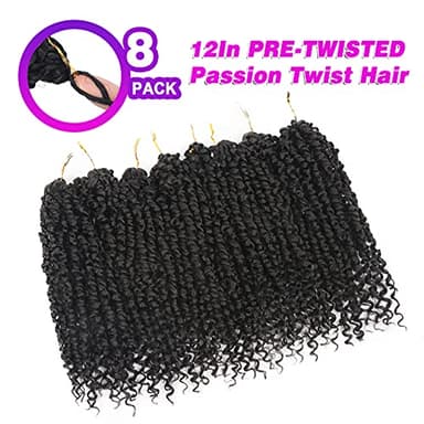 BILEAF Pre-twisted Passion Twist Crochet Hair for Women 8 Packs Curly Crochet Hair Pre Looped 12 Inch Ombre Passion Twist Hair, Short Passion Twists Hair Crochet Passion Twists Crochet Boho Braids 1B - Image 2