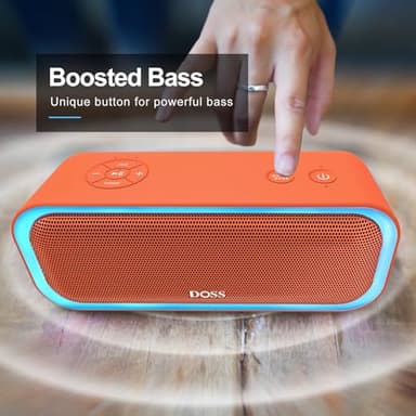 DOSS SoundBox Pro Bluetooth Speaker with 20W Stereo Sound, Active Extra Bass, IPX6 Waterproof, TWS Pairing, Multi-Colors Lights, 20H Playtime, Portable for Beach, Outdoor-Orange - Image 3