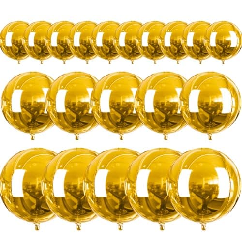 PartyWoo Metallic Gold Foil Balloons 20pcs Different Sizes Pack of 22 15 10 Inch Large Round Foil Orbz 4D Inflatable Mirror Ball Mylar Balloons for Graduation Birthday Baby Shower Party Decorations - Image 1