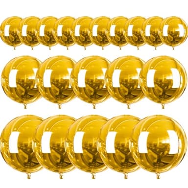 PartyWoo Metallic Gold Foil Balloons 20pcs Different Sizes Pack of 22 15 10 Inch Large Round Foil Orbz 4D Inflatable Mirror Ball Mylar Balloons for Graduation Birthday Baby Shower Party Decorations - Image 1