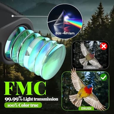 10x25 Compact Binoculars for Adults Kids - ERUIDI Bird Watching Binoculars Lightweight Small Size for Outdoor Activities with Easy Focus Knob for Hunting Sports Watching - Image 3