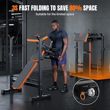 YOLEO 6 in 1 Weight Bench Set for Home Gym, Adjustable & Foldable Weight Bench, Workout Bench with Squat Rack for Bench Press Sit up Incline Flat Decline - Image 4