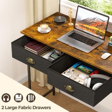 DAOUTIME Small Writing Desk for Kids Bedroom, 31.5 Inch Computer Desk for Small Spaces, Simple Desk with 2 Fabric Drawers for Home Office, Dorm, Living Room, Home Study Table, Rustic Brown - Image 4