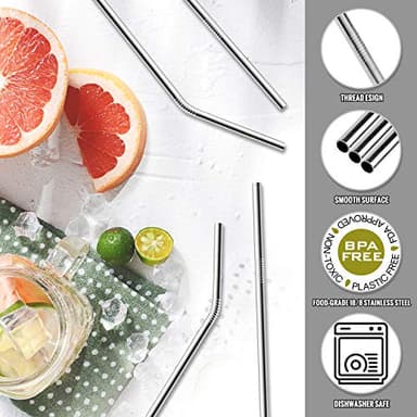 Hiware 12-Pack Reusable Stainless Steel Metal Straws with Case - Long Drinking Straws for 30 oz and 20 oz Tumblers Dishwasher Safe - 2 Cleaning Brushes Included - Image 3