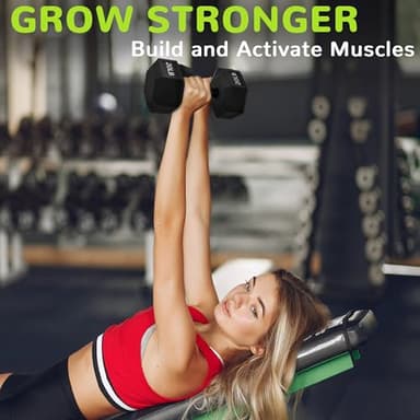 Fitvids Rubber Encased Exercise & Fitness Hex Dumbbell, Hand Weights with Anti-Slip Metal Handle for Home Gym, Multiple Sizes, 20LB Pair - Image 5