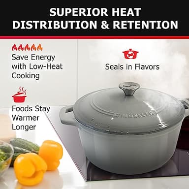 Mueller 6 Quart Enameled Cast Iron Dutch Oven, Heavy-Duty Casserole and Braiser Pan with Lid and Knob, Safe for All Cooktops - Image 3