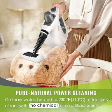 Pressurized Handheld Multi-Surface Natural Steam Cleaner with 12 pcs Accessories, Multi-Purpose Steamer for Home Use, Steamer for Cleaning Floor, Upholstery, Grout and Car (Grey) - Image 3