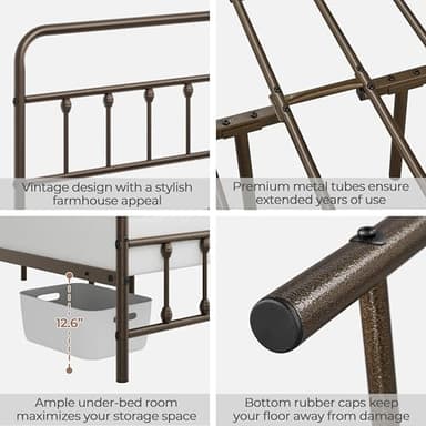 Yaheetech Classic Metal Platform Bed Frame Mattress Foundation with Victorian Style Iron-Art Headboard/Footboard/Under Bed Storage/No Box Spring Needed/Full Size Bronze - Image 5