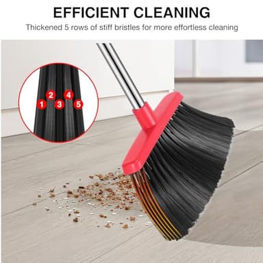 NACENA Broom and Dustpan Set, 52-in Long Adjustable Handle Broom Dustpan Combo with Dustpan Teeth to Automatically Clean Hair Suitable for Home Kitchen Office Hall Floor（Black&Red） - Image 6