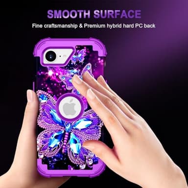 Miqala for iPhone 16e Case 2025,Glow in The Dark Three Layer Heavy Duty Shockproof Protection Hard Plastic Bumper+Soft Silicone Protective Case for Apple iPhone 16e,Dark Butterfly - Image 7