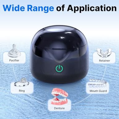 CXRUY Ultrasonic Retainer Cleaner - UV Dental Cleaning Pod Night Guard Cleaner for Dentures, Aligner, Braces, Toothbrush Heads, Jewelry (Black) - Image 7