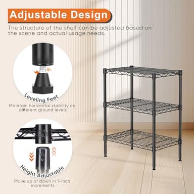 Sweetcrispy 3-Shelf Storage Shelving Unit, Adjustable Metal Wire Racks Heavy Duty Standing Shelf Organizer for Kitchen, Closet, Pantry, Garage, Bathroom, Laundry (13.8" D x 23.6" W x 30" H) - Image 5