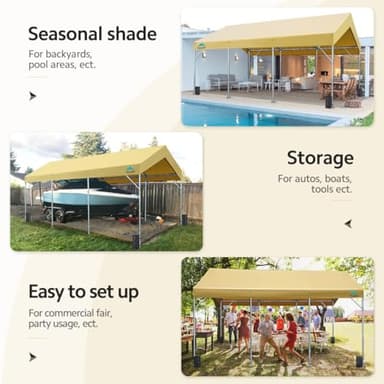 ADVANCE OUTDOOR 12x20 ft Heavy Duty Carport Potable Car Canopy Garage Party Tent Boat Shelter, Adjustable Height from 9.5 ft to 11 ft, Beige - Image 5