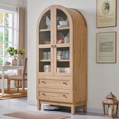 IFGET 71" Tall Arched Kitchen Pantry, Modern Farmhouse Wood Kitchens Storage Cabinets with 2 Large Drawers and Adjustable Shelves, Versatile Cupboard for Kitchen, Dining Room, Bathroom, Natrual - Image 3