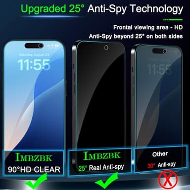 IMBZBK [Auto-Dust Removal] 3 Pack Privacy Screen Protector for iPhone 17 Pro [6.3 INCH] Anti Spy Private Accessories, Case Friendly Film, Military Grade Tempered Glass 3 Camera Lens Protector - Image 2
