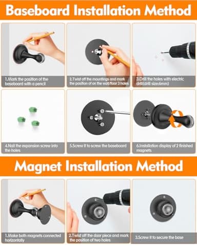 Door Stoppers Magnetic Door Catch - 2 Pack Stainless Steel Heavy Duty Door Holder Stops for Bottom Top of Door - Wall Floor Mounting No Drill 3D Adhesive & Screws Strong Magnet Keep Door Open - Image 7