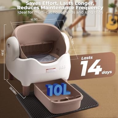 KITPLUS Self Cleaning Litter Box, Automatic Cat Litter Box with APP Control, Odor-Free Waste Disposal Includes Trash Bags, Large Waste Bin, Open-Top, for Multiple Cats - Image 4