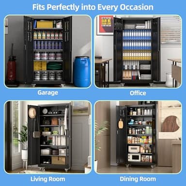 Aobabo Upgraded Garage Storage Cabinets with Wheels,Metal Storage Cabinets with 5 Adjustable Shelves for Garage Home Office Storage, Black,71''H*34''W*18''D,Assembly Required - Image 5