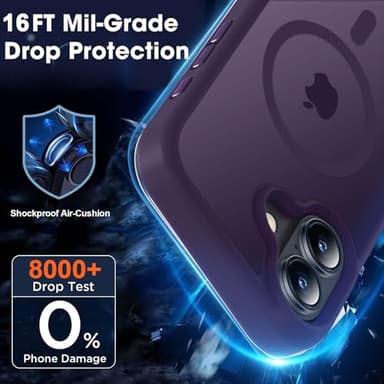 MOCCA Strong Magnetic for iPhone 16 Case, [Compatible with Magsafe][16FT Mil-Grade Drop Protection] Slim Thin Translucent Matte Protective Cover Case for iPhone 16 Phone Case 6.1", Deep Purple - Image 4
