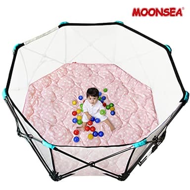 Octagon Playpen Mat Pink for Girls, Non Slip Baby Playpen Mattress Mat Fits 8 Panel Regalo Extra Large Portable Play Yard, Pink Star Print Playard Pad for Girls - Image 6